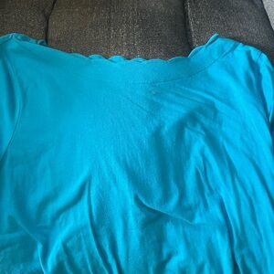 Talbots Teal Scalloped Hem Top